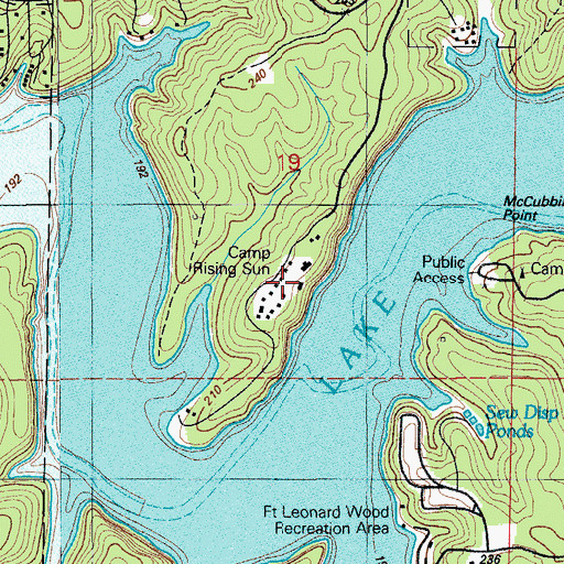 Topographic Map of Camp Rising Sun, MO