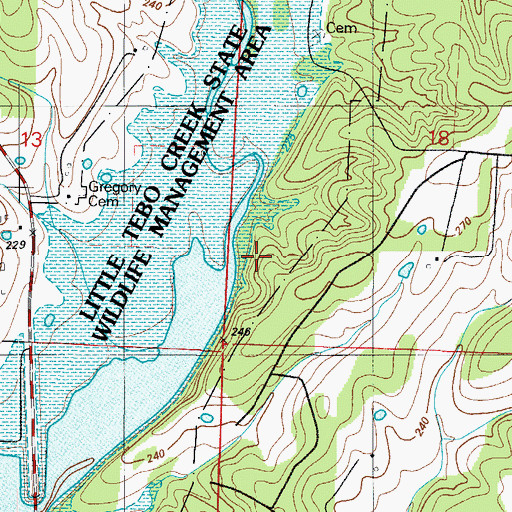 Topographic Map of Little Tebo Creek State Wildlife Management Area, MO