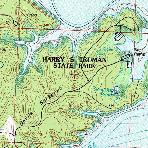 Topographic Map of Harry S Truman State Park, MO
