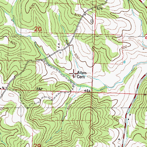 Topographic Map of Allen Cemetery, MO