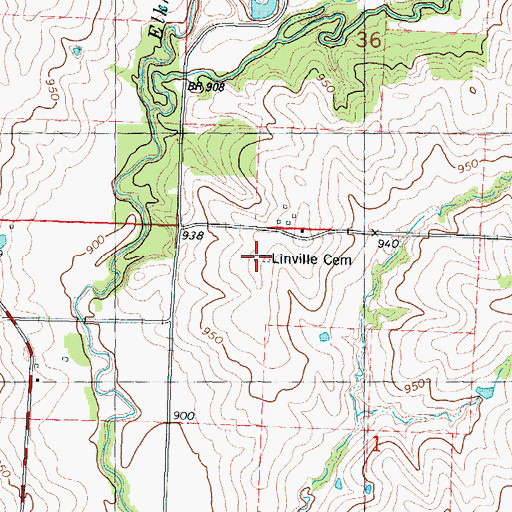 Topographic Map of Linville Cemetery, MO