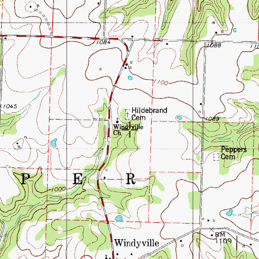 Topographic Map of Windyville Church, MO