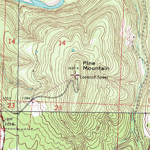 Topographic Map of Pine Mountain Lookout Tower, AR