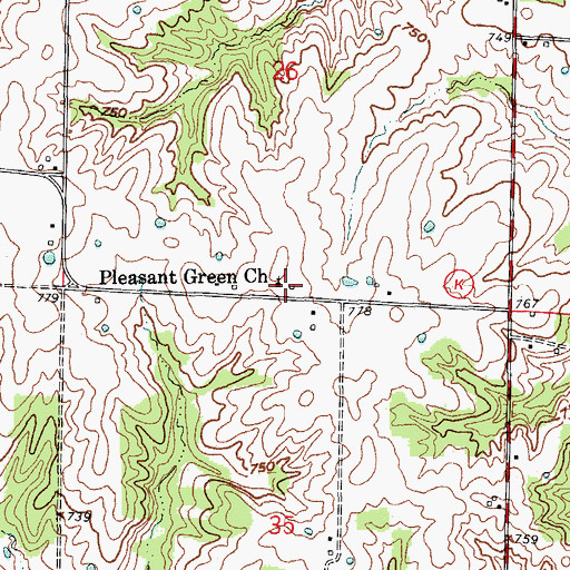 Topographic Map of Pleasant Green School (historical), MO