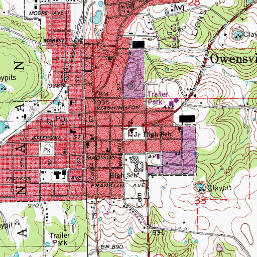 Topographic Map of Owensville Junior High School, MO