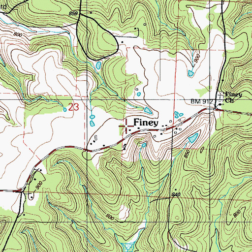 Topographic Map of Finey School (historical), MO