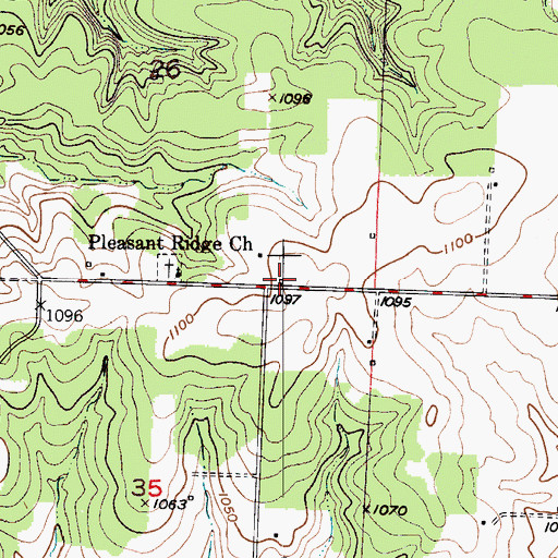 Topographic Map of Pleasant Ridge School (historical), MO