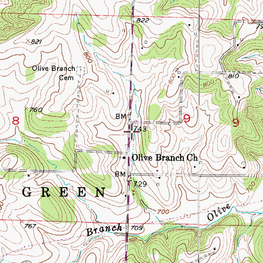 Topographic Map of Olive Branch School (historical), MO