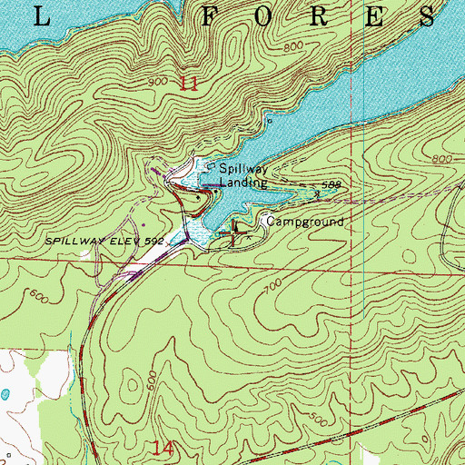 Topographic Map of Spillway Recreation Site, AR