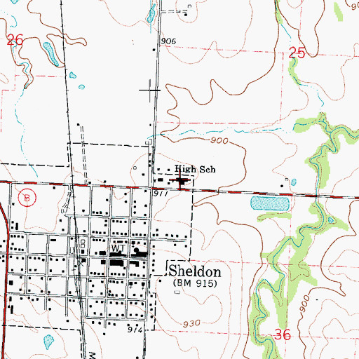 Topographic Map of Sheldon Elementary School, MO