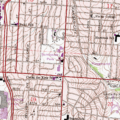 Topographic Map of Wornall Village Shopping Center, MO