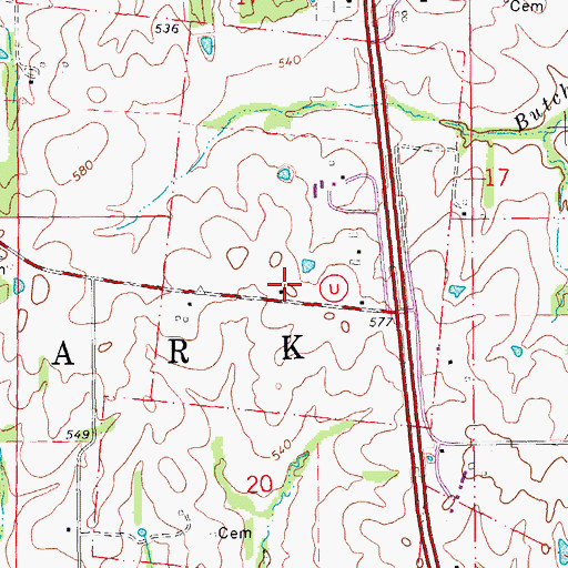 Topographic Map of Hubbard School (historical), MO