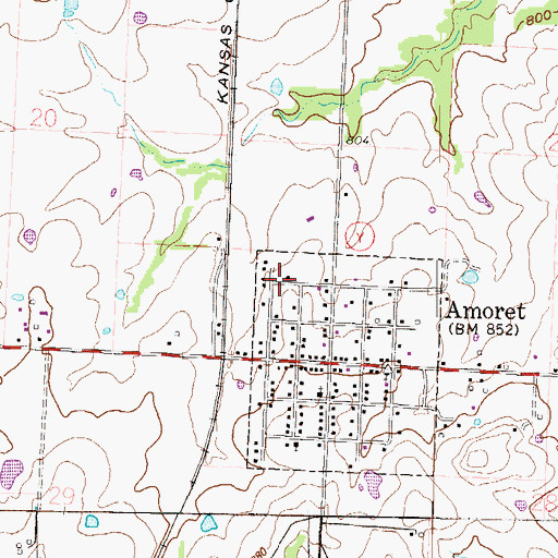Topographic Map of Amoret School (historical), MO