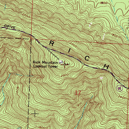 Topographic Map of Rich Mountain Tower Recreation Area, AR