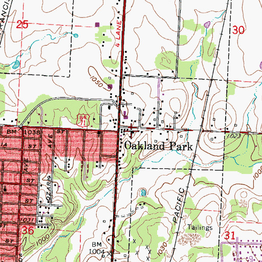 Topographic Map of Oakland School (historical), MO