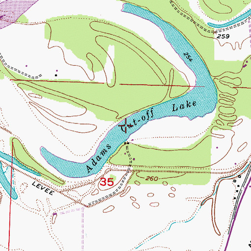 Topographic Map of Adams Cut-off Lake, AR