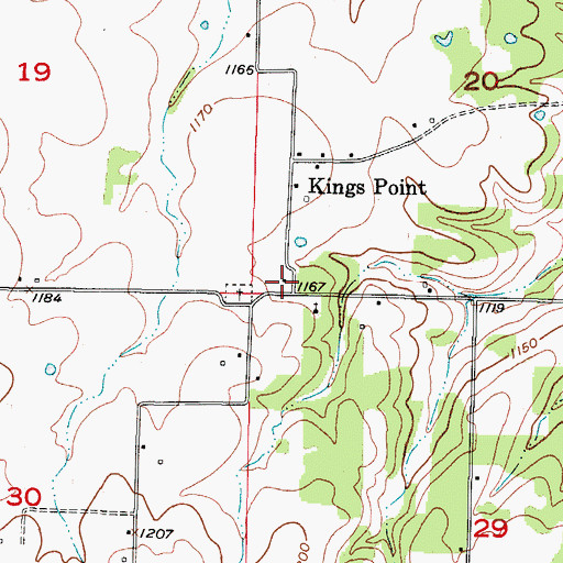 Topographic Map of Kings Point School (historical), MO