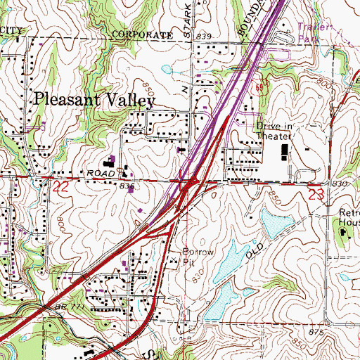 Topographic Map of Pleasant Valley School (historical), MO