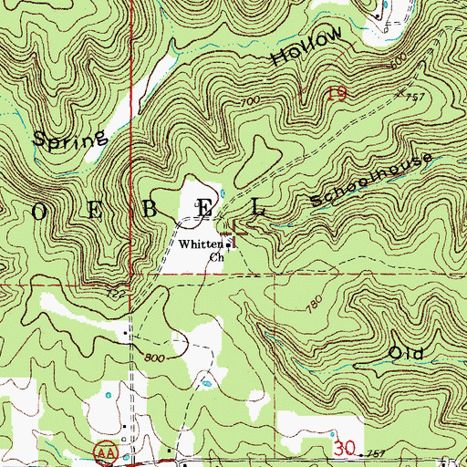 Topographic Map of Whitten School (historical), MO