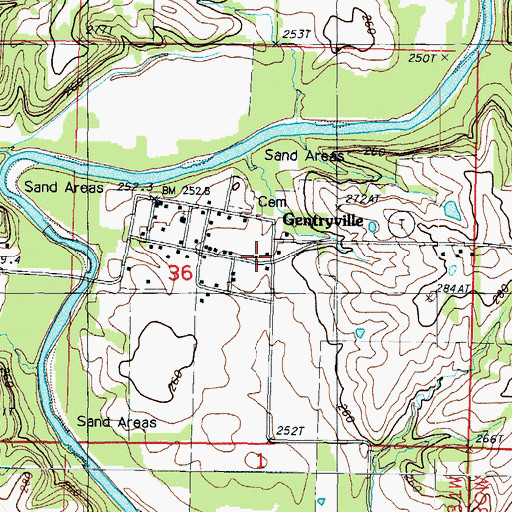 Topographic Map of Gentryville School (historical), MO