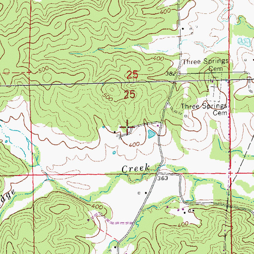 Topographic Map of Three Springs School, MO