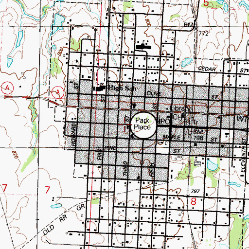 Topographic Map of Park Place, MO