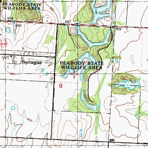 Topographic Map of Peabody Wildlife Area, MO