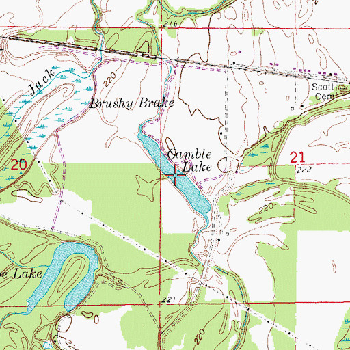 Topographic Map of Gamble Lake, AR