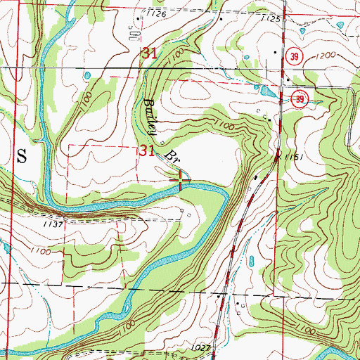 Topographic Map of Bailey Branch, MO