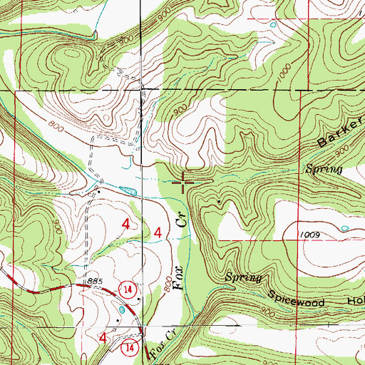 Topographic Map of Barker Hollow, MO