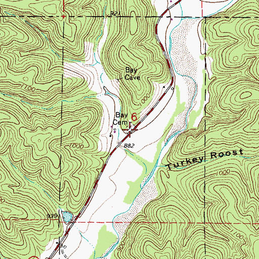 Topographic Map of Bay Cemetery, MO