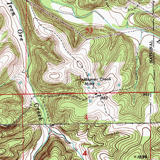 Topographic Map of Beaver Creek Mine, MO