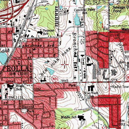 Topographic Map of Ber Juan Park, MO