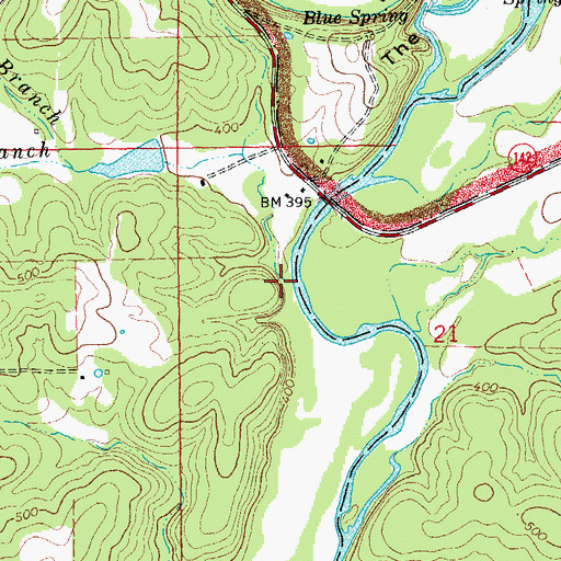 Topographic Map of Big Branch, MO