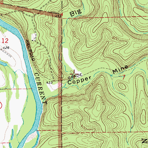 Topographic Map of Big Grassy Valley, MO