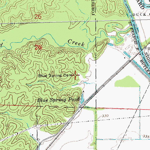 Topographic Map of Blue Spring Cemetery, MO