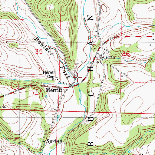 Topographic Map of Boulder Fork, MO
