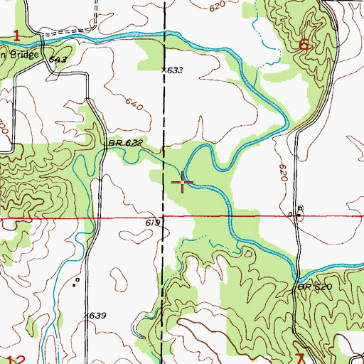 Topographic Map of Bridge Creek, MO