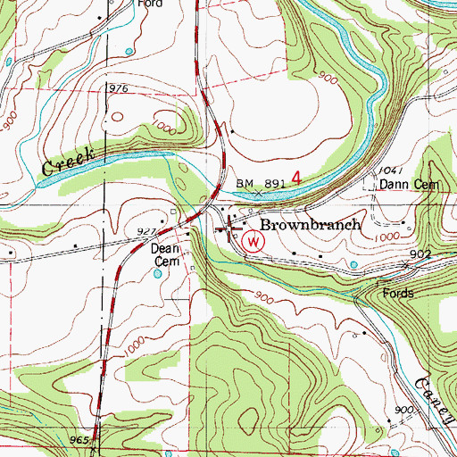 Topographic Map of Brownbranch, MO