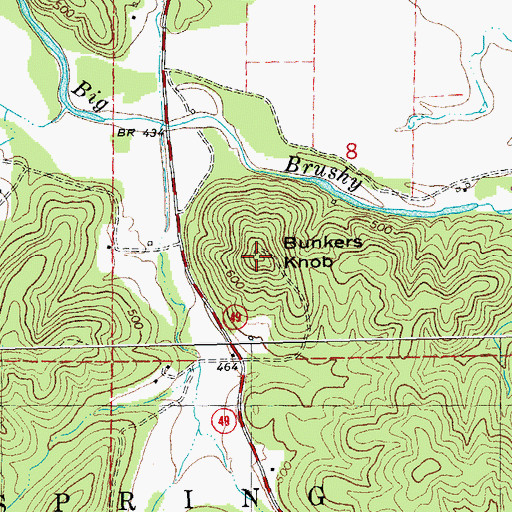 Topographic Map of Bunkers Knob, MO