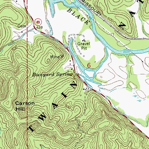 Topographic Map of Bunyard Spring, MO