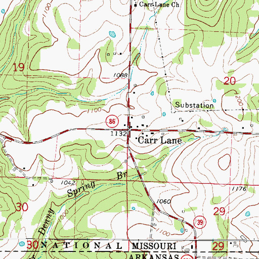 Topographic Map of Carr Lane, MO