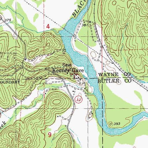 Topographic Map of Cave Resort, MO