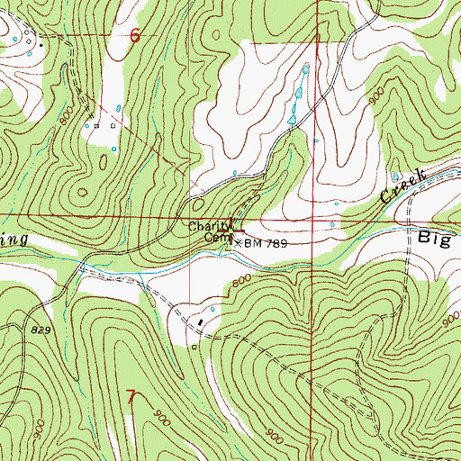 Topographic Map of Charity Cemetery, MO