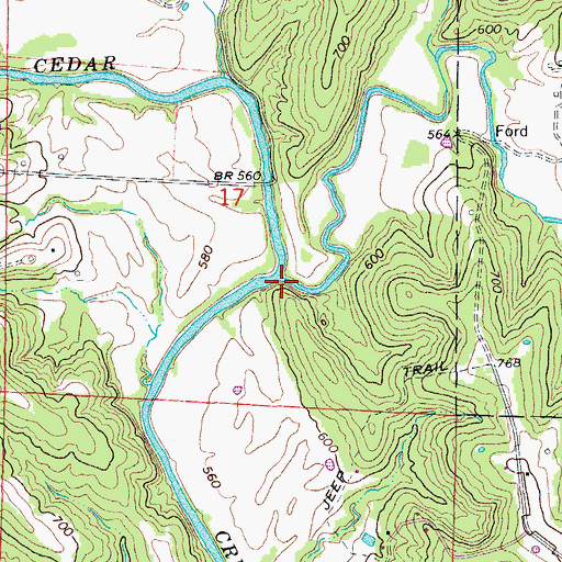 Topographic Map of Clifton Creek, MO
