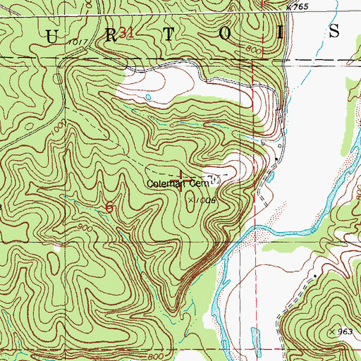 Topographic Map of Coleman Cemetery, MO