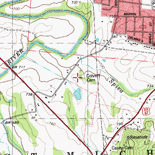 Topographic Map of Colvert Cemetery, MO