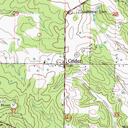 Topographic Map of Crider, MO