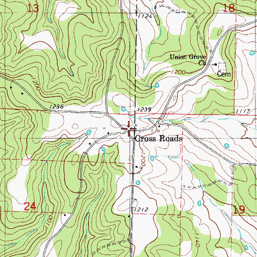 Topographic Map of Cross Roads, MO