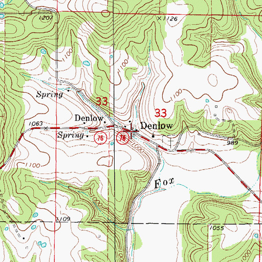 Topographic Map of Denlow, MO